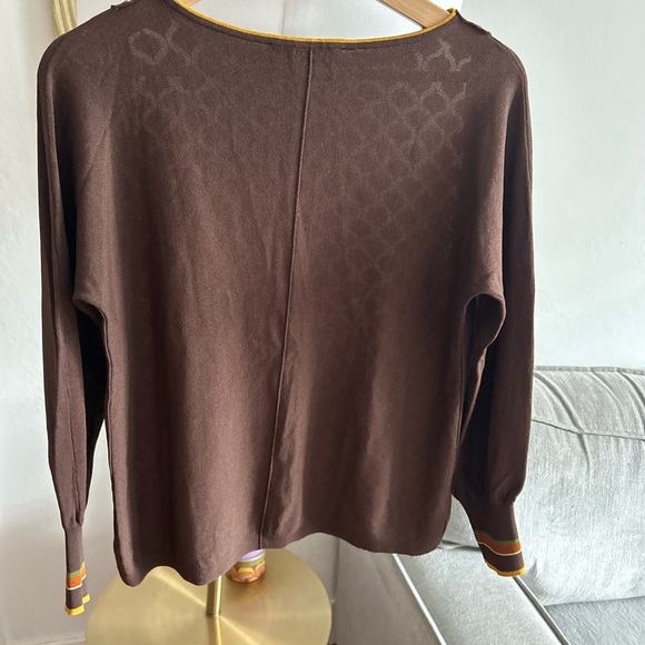 Purificacion Garcia Knit Brown Abstract Print Logo Preppy Blouse Top Size S - Picture 4 of 9